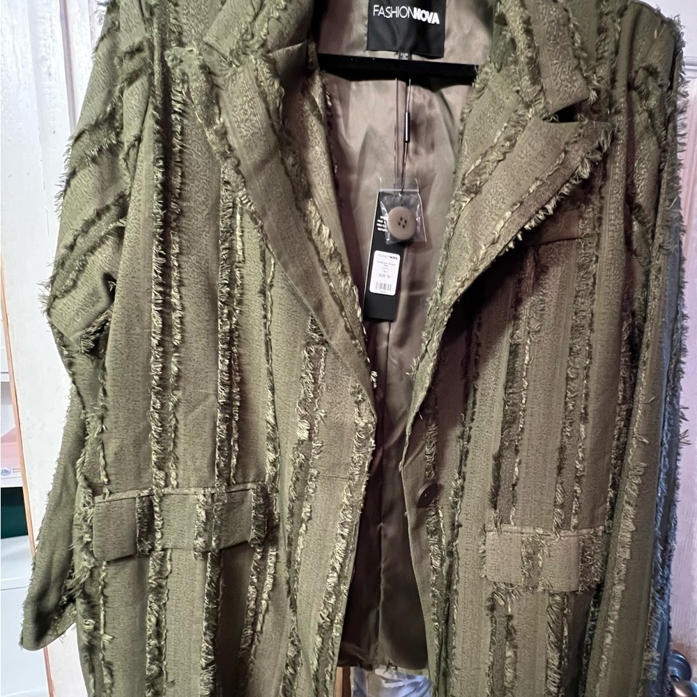 Fashion Nova Textured Olive Blazer